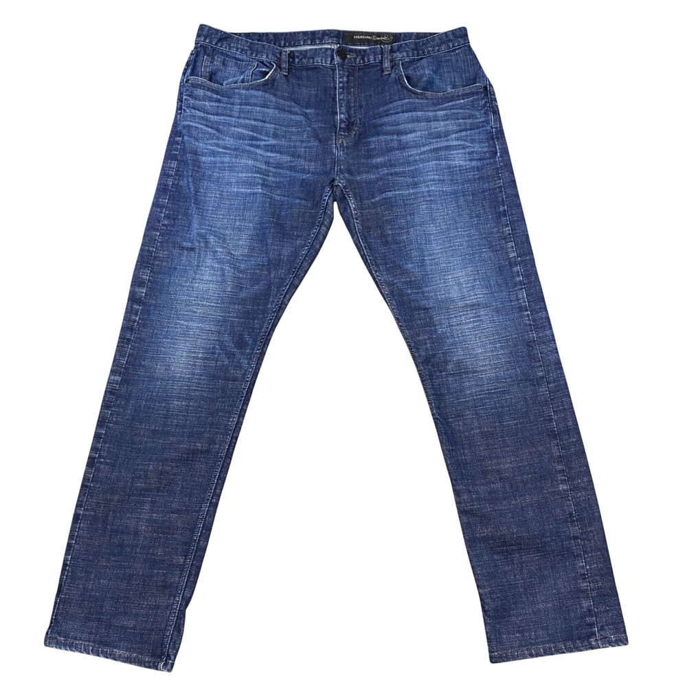 Treasure & Bond Mens 38x32 Low-Rise Slim Fit Stretch Denim Jeans Medium‎ Wash